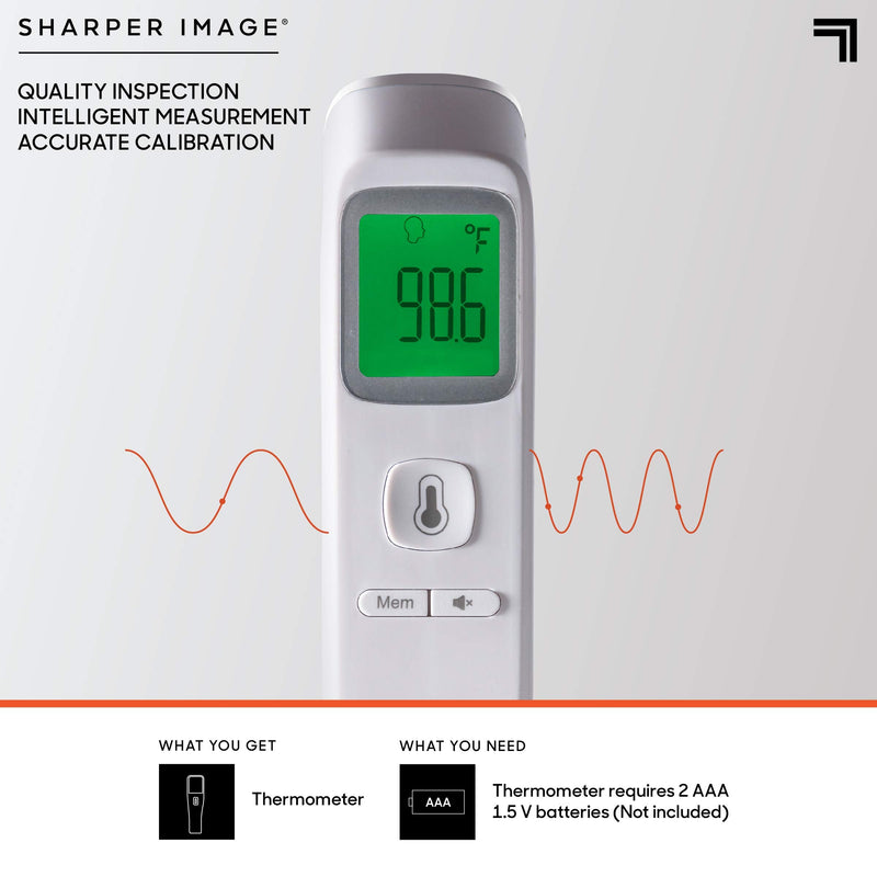 [Australia - AusPower] - SHARPER IMAGE Digital Touchless Smart Forehead Thermometer, High-Precision Infrared Sensors, Stores 35 Readings, Touch-Free Temp Scans, Battery Powered, Built-in LED Glow Light 