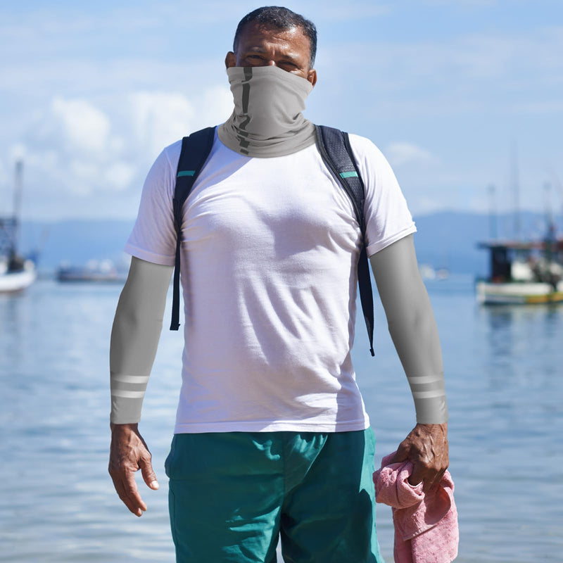 10 PCS UV Protection Reflective Strap Arm Sleeves and Neck Gaiter Reflective Safety Bandana for Outdoor Activities Light Grey + Dark Grey + Black
