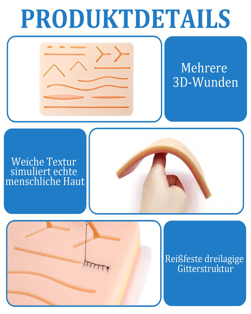 Wound Suture Exercise Set - Wound Suture Exercise Set Silicone Skin Model with Instruments | Realistic surgical suture kit for medical school, beginners, students and doctors