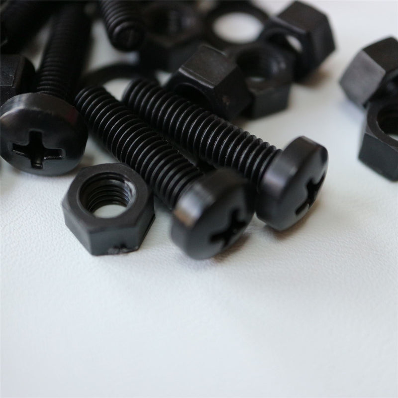 [Australia - AusPower] - 20 x Black Pan Head Screws Polypropylene (PP) Plastic Nuts and Bolts, Washers, M5 x 20mm, 13/64 x 25/32 
