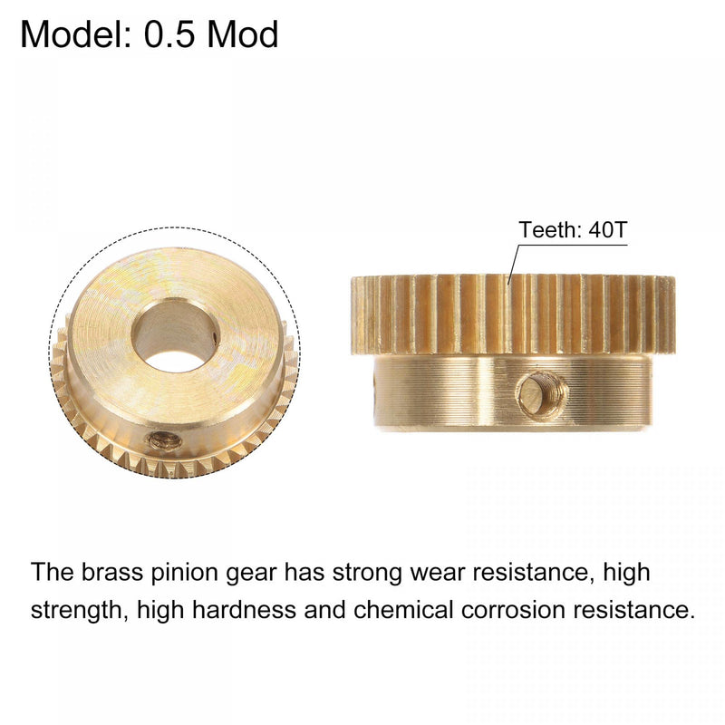[Australia - AusPower] - uxcell Pinion Gear Set, Brass Motor Rack Straight Spur Gear with Step, 0.5 Mod 40T 6.35mm Bore 21mm Outer Dia, M3 Set Screws Included 