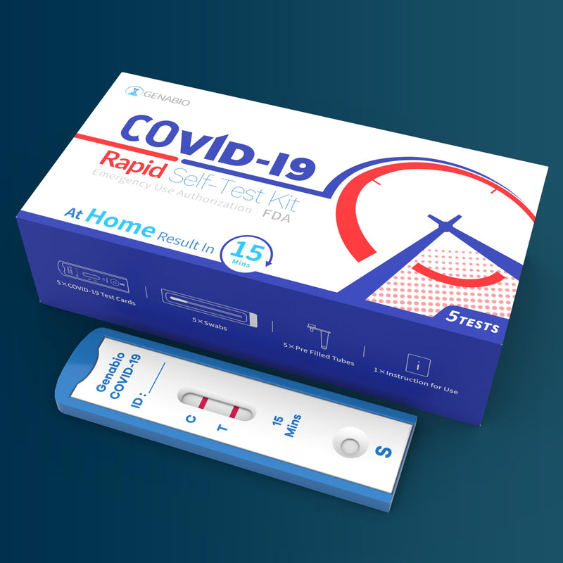 Genabio COVID-19 Antigen Rapid Self-Test Kit (5 Pack) – FDA EUA Authorized | 15 Min At-Home Results | OTC Nasal Swab | Easy Self-Test | (1 Pack, 5 Tests) 1 Pack-5 Tests