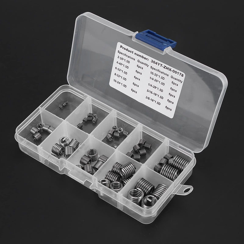[Australia - AusPower] - 60PCS Wire Insert Thread Repair Kit, 304 Stainless Steel Wire Screw Sleeve Thread Repair Inserts Assortment Kit 