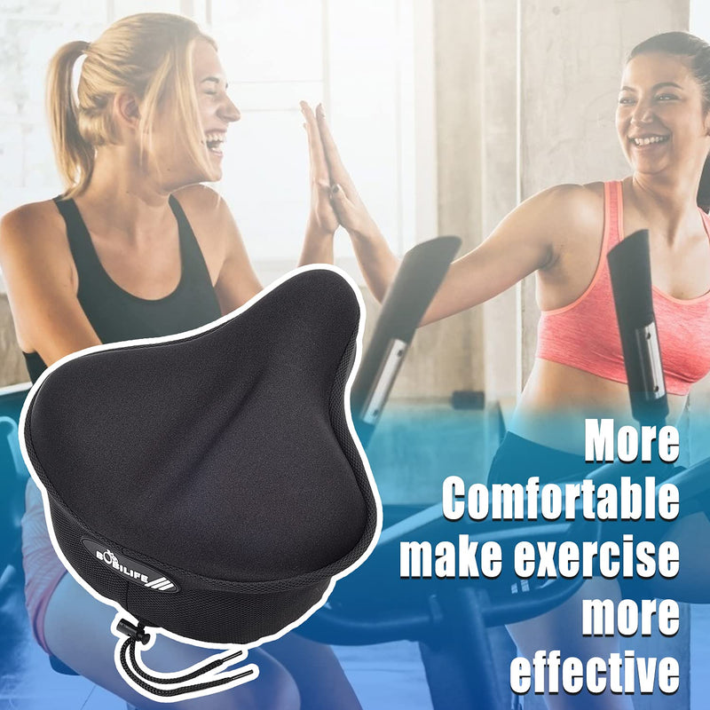 Thick & Wide Gel Bike Seat Cushion Pad with Rainproof Cover - Comfortable Silicone Gel Memory Foam Bicycle Saddle Seat Cushion with UV Protection L ( 10"W x 11"L)