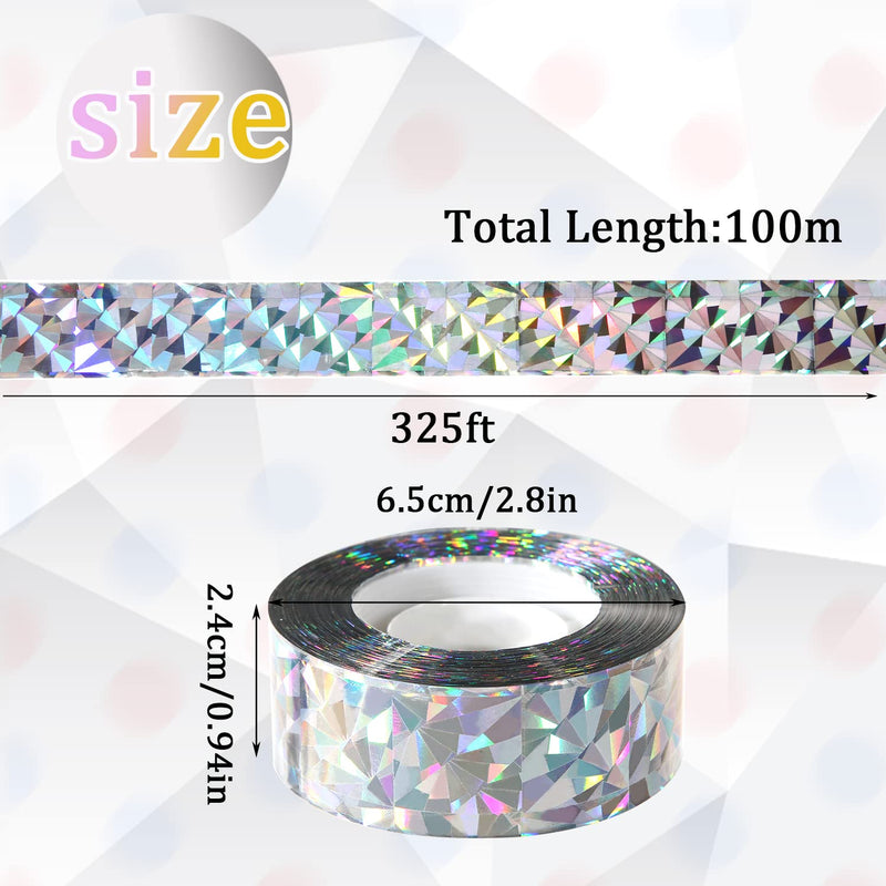 328ft Bird Reflective Scare Tape, Bird Scare Flash Tape Bird Tape Double Sided Reflective Holographic Tape Keep Away Woodpeckers, Pigeons, Grackles from Home, Garden
