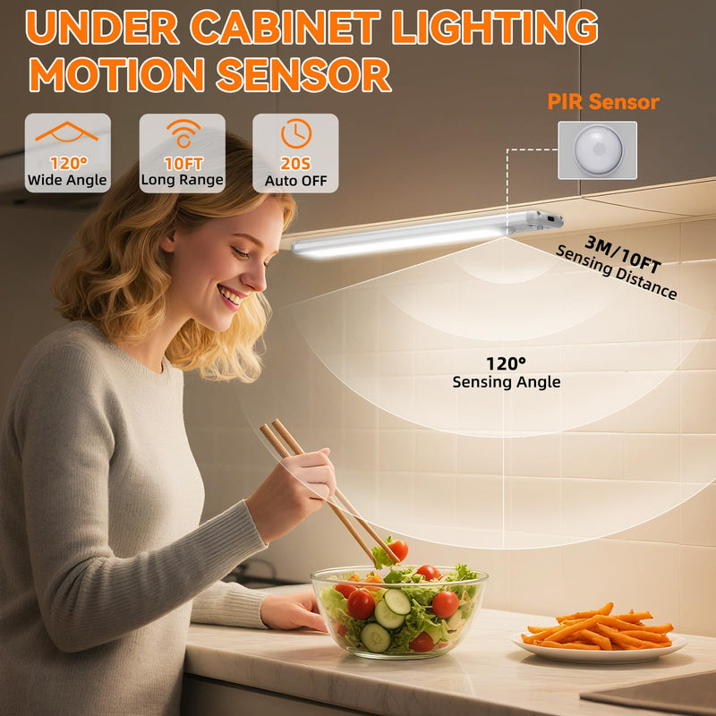 [Australia - AusPower] - Under Cabinet Lighting Wireless, 15inch Rechargeable Motion Sensor Light Indoor, 3 Color Closet Light Battery Operated with LED Power Display, Magnetic Under Counter Lights for Kitchen, Home (3Pack) 3Pack-15inch 