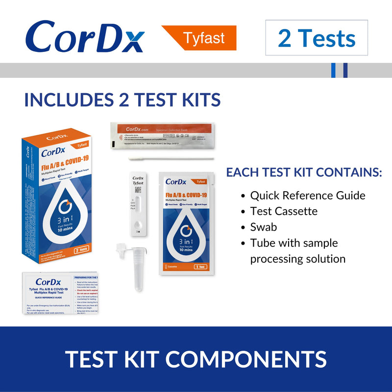 [Australia - AusPower] - Tyfast At Home Flu + COVID Test, 3 in 1 Antigen Rapid Testing for COVID-19 & Flu A/B, Nasal Swab Test Kit, Easy Home Use, Fast Results in 10 Minutes, Home Health Tests, 2 Tests 