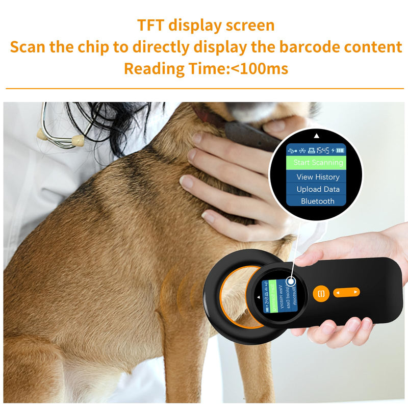 [Australia - AusPower] - Symcode Animal Microchip Scanner with 1.44IN TFT Display, Bluetooth Wireless Pet Chip Scanner RFID Reader ISO11784/85/FDX-B/EMID 240 Records Data Storage Upload to PC New for 2024 