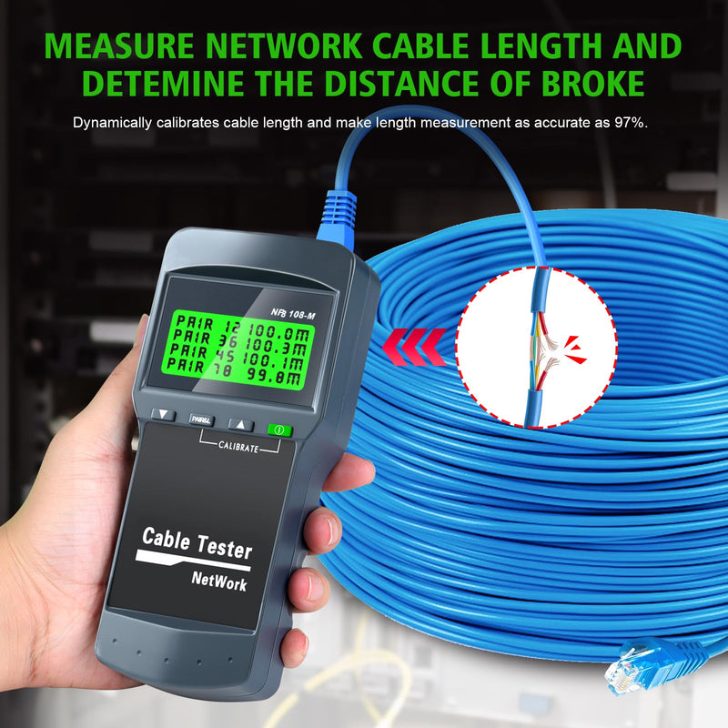 [Australia - AusPower] - RJ45 Network Cable Tester, VXSCAN 8 Remote Units Network LAN Length Ethernet Cable Tester Kits for Cat5/CAT5e/CAT6/CAT6e - Locate The Breakage Point Length Measurement & Continuity Checking AT239 