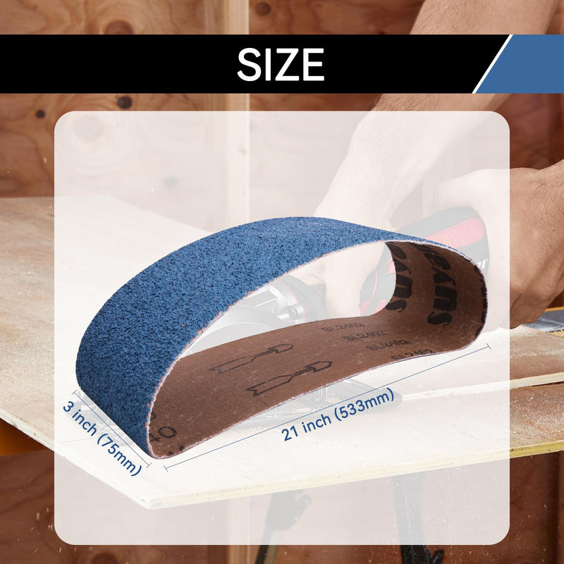 3x21 Inch Sanding Belts 21 Pcs 7 Grits Sizes (3 Each of 40/60/80/120/150/240/400 Grits) Heavy Duty Belt Sander Zirconia Belt Sander Paper for Wood, Metal, Stainless Steel, Cars, and Furniture 3x21 inch