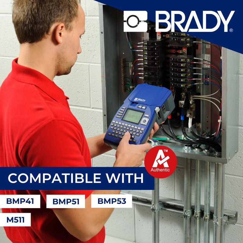 Brady Authentic (M4C-750-499) Aggressive Adhesive Multi-Purpose Nylon Labels 0.75 in W x 16ft Black on White. for use with The BMP41, BMP51, and M511 Label Printers