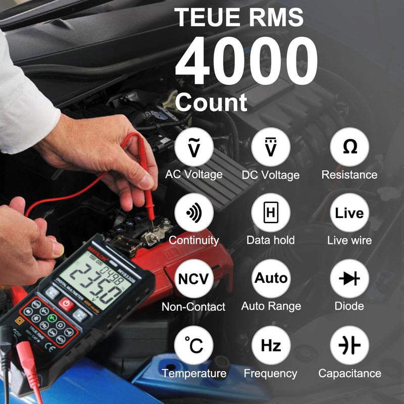[Australia - AusPower] - Multimeter TRMS 4000 Counts Digital Multimeter DC AC Voltage Tester Auto-Ranging Voltmeter with NCV Live Wire Resistance Frequency Capacitance Continuity Diode Temp for Auto/Home/Electrical MY8330B MY8300B 