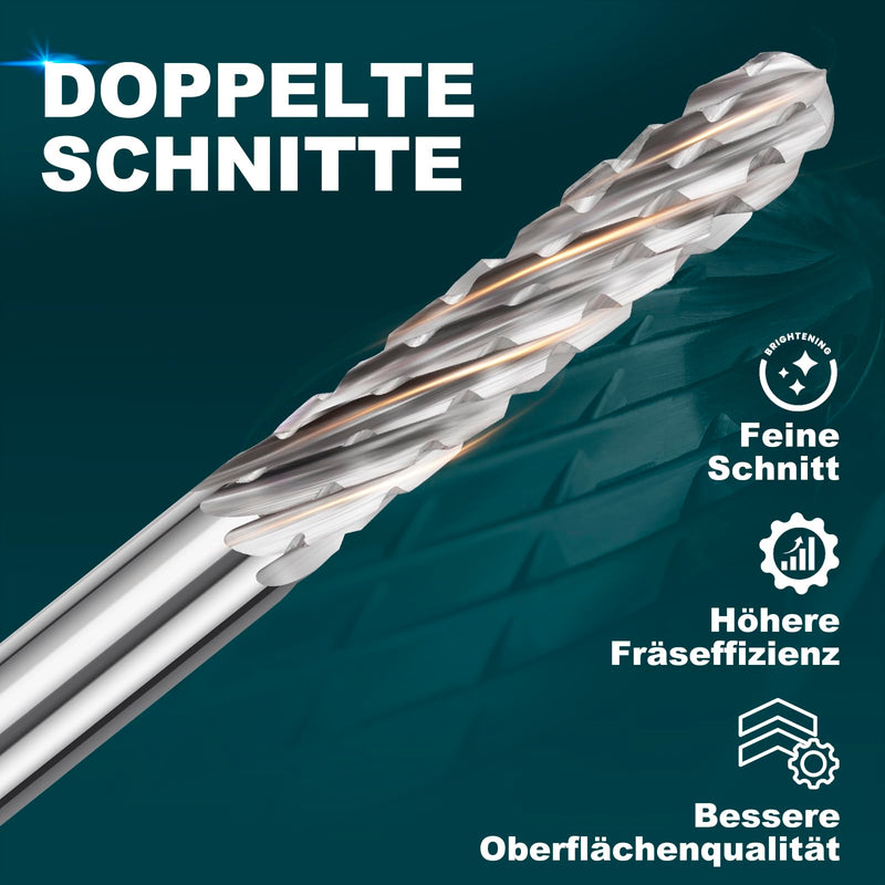 [Australia - AusPower] - BALUGAEA Carbide Burr Set with 3 mm Shank, 10 Pieces Double Cut Burr, Rotary Burr for Metal for Metal Carving, Polishing, Engraving Solid Carbide Burr 10er Set (3mm Schaft) 