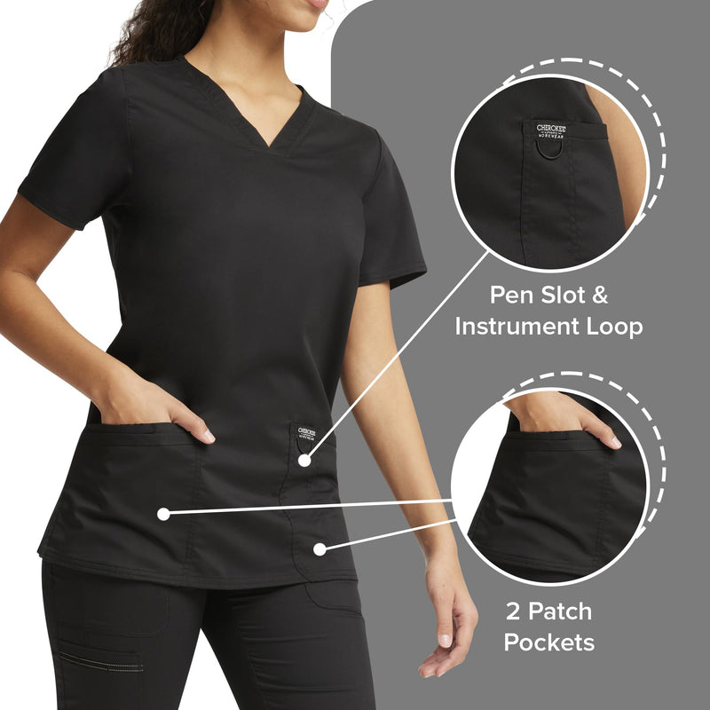 [Australia - AusPower] - V-Neck Scrubs for Women Workwear Revolution, Soft Stretch, Easy Care WW620 Medium Black 