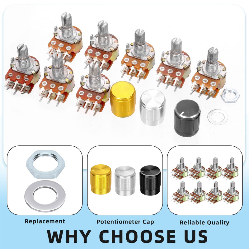 [Australia - AusPower] - Glarks 50pcs WH148 Dual Linear Rotary Taper Potentiometer Kit, 1K 5K 10K 50K 100K 250K 500K 1MK OHM 6 Pins Split Shaft Rotary Linear, Volume Control Potentiometer with Knob 