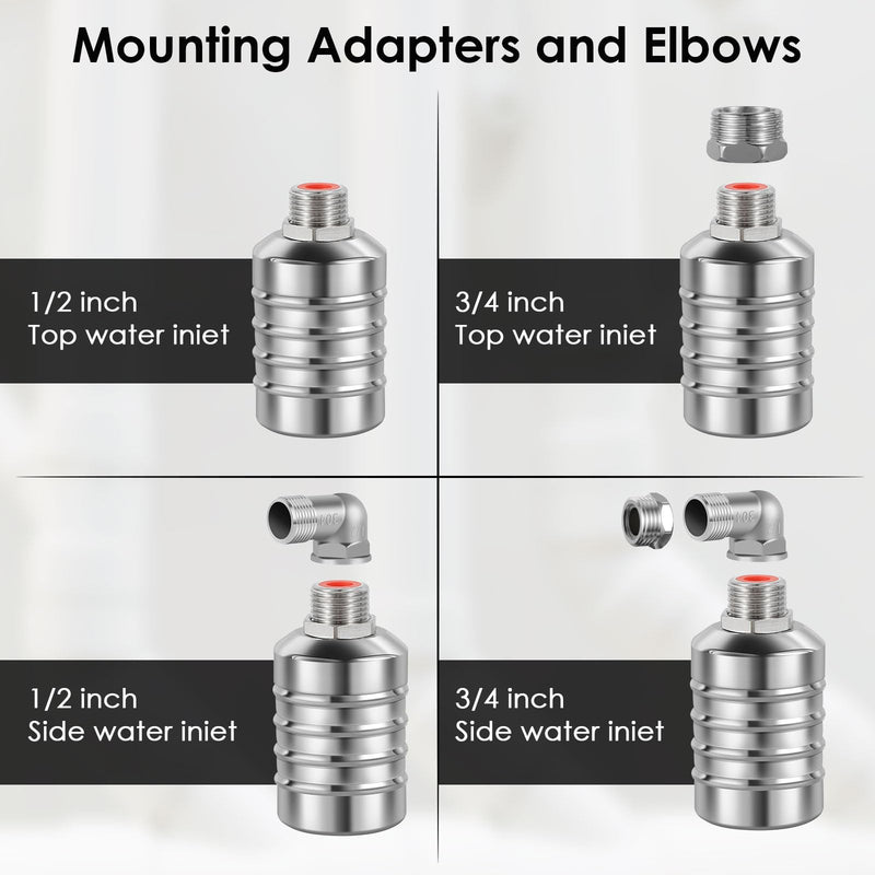 [Australia - AusPower] - 4pcs 304 Stainless Steel Automatic Water Float Valve 1/2" and 3/4" Connection Types Precise Control Water Level Controller Water Level Control Float Valve for Sink for Water Tank Livestock Troughs 4 