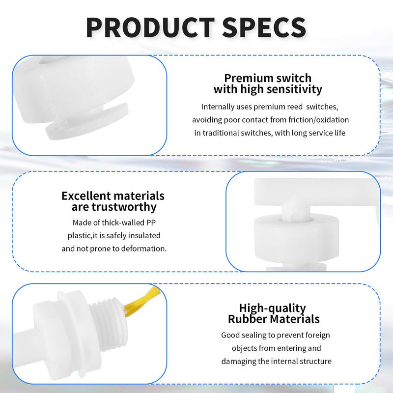 [Australia - AusPower] - 2 Pcs Polypropylene Float Switch Water Level Sensor Side Mounted Water Level Controller Sensor Switch M10 for Smart Toilet Solar Tank Pool Pump Liquid Control Length 55mm White 2pcs Side Mounted White 