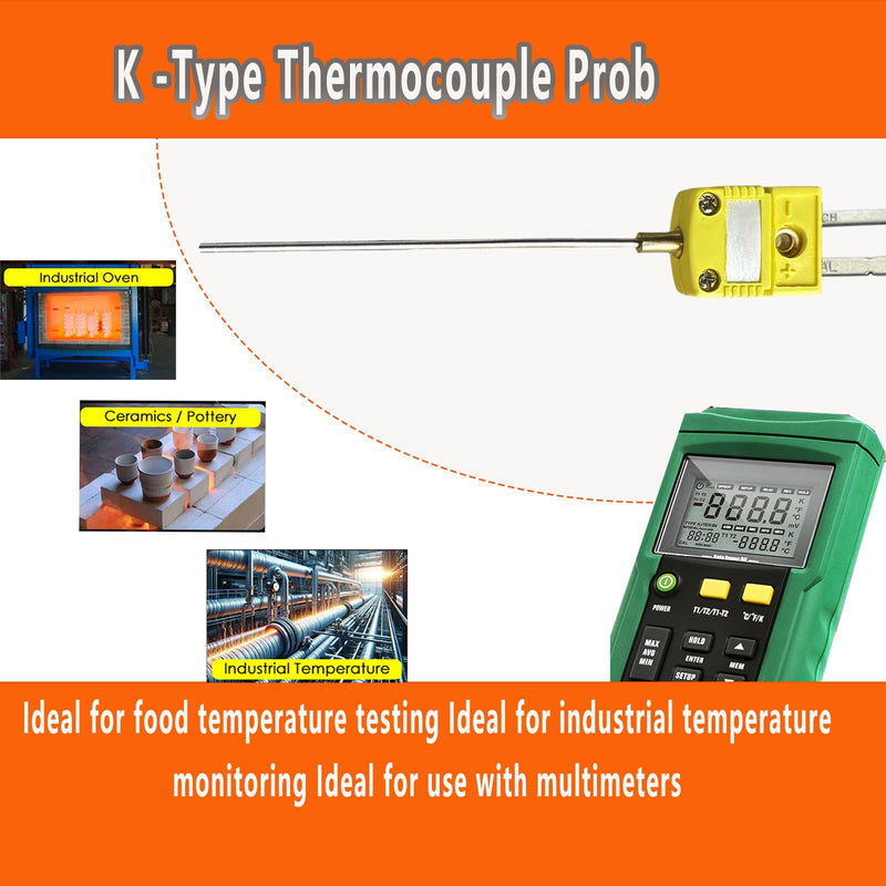 [Australia - AusPower] - 2 Packs TL3161K K -Type Thermocouple Probe Probe 4“-0.06” Measurement Range 40°F-2000°F 