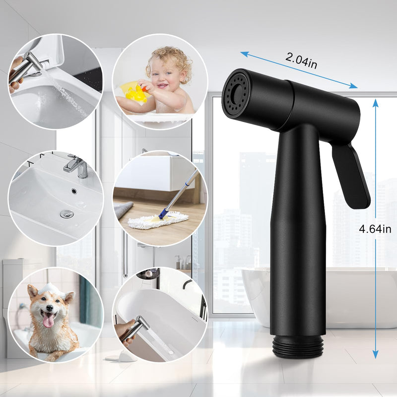 Handheld Toilet Bidet Sprayer 2 Pack, Water Pressure Adjustable Sprayer with Hose and 7/8 "T-Valve, Jet Spray and Soft Spray, for Toilet, Bidet, Shower etc., Stainless Steel, Black Black-2 Pack