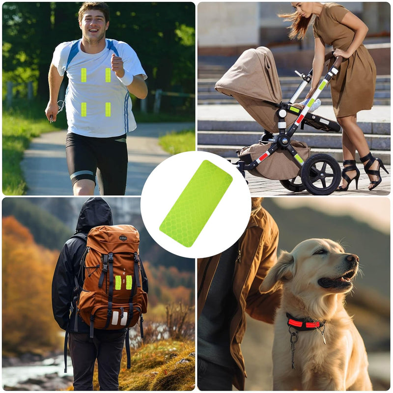 20PCS 30x80mm Green Car/Electric Vehicle/Motorcycle Helmet Waterproof Adhesive PET Reflective Stickers for Wheelchair and Roller Skates