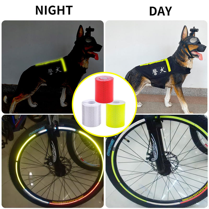 3 Rolls 2 Inch Reflective Tape High-Visibility Waterproof Safety Tape with Easy Peel-Off Backing | 2Inch x 10ft Fluorescent Yellow, Red, Green for Vehicles, Trailers, Clothing, Helmets