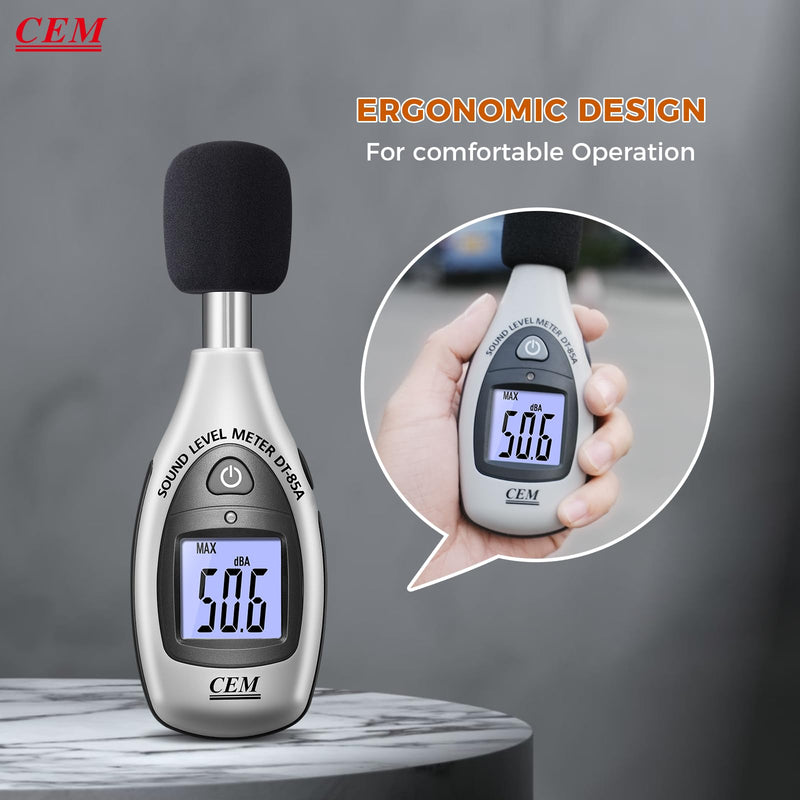 [Australia - AusPower] - Decibel Meter, CEM Digital Sound Level Meter 30 – 130 dB,31.5-8KHz,Audio Noise Measure Device Backlight MAX/MIN, Data Hold Auto Power Off Dual Ranges A Weighted for Home Factories DT-85A db Meter 
