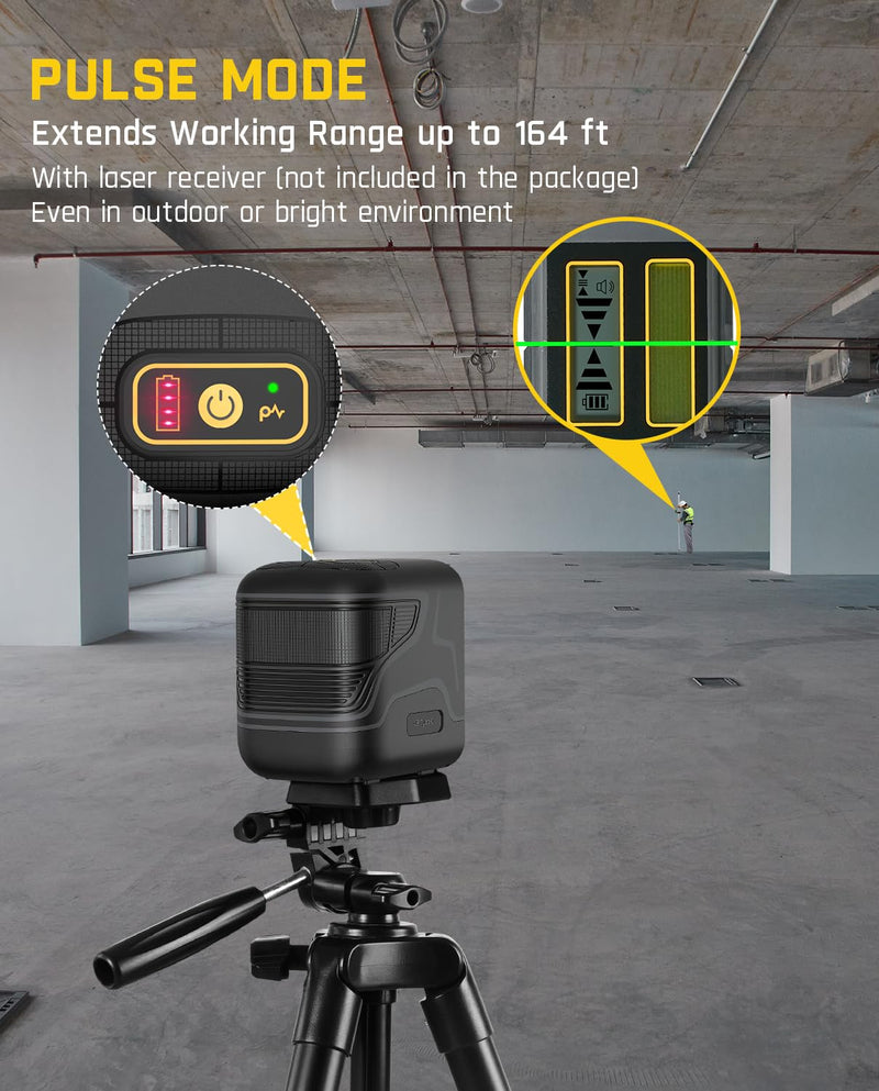 [Australia - AusPower] - Fanttik D2 Laser Level, 100 ft Self-Leveling Green Cross Line Laser, USB-C Rechargeable, Rotatable 360 Degree, Pulse Mode, Magnetic Bracket, Carrying Pouch, for Picture Hanging and Home DIY - Black 