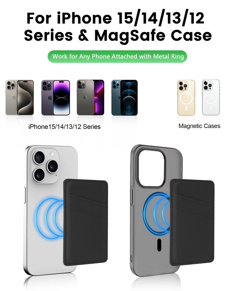 [Australia - AusPower] - Senose Magnetic Wallet Card Holder Compatible for Magsafe Wallet, Leather Mag-Safe Wallet Card Holder for Back of Phone Compatible for iPhone 15/14/13/12 Mini/Plus/Pro/Pro Max, Mag-Safe Case (Black) A-Black 
