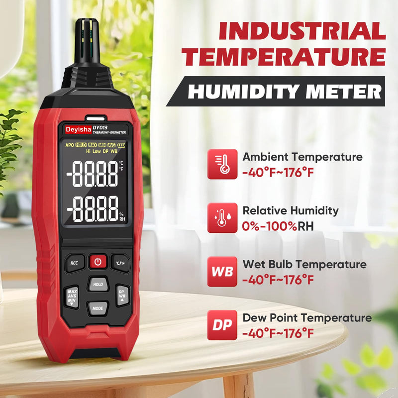 [Australia - AusPower] - Industry Temperature Humidity Meter High Precision and High Rate Hygrometer with Ambient, Relative Humidity, Dew Point, Wet Bulb Thermometer, Min/Max Hold ±1°F and ±3% RH, 8000 Data Records 
