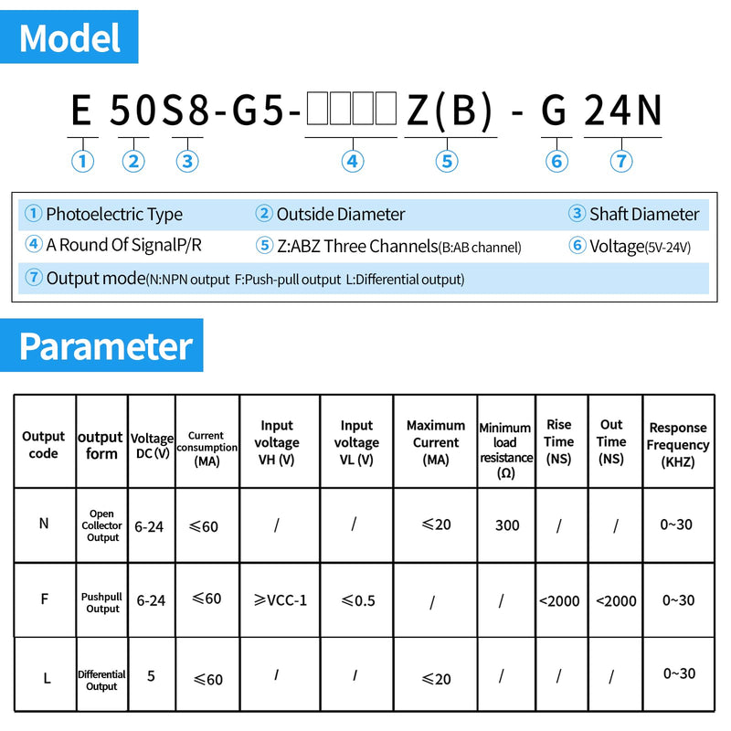 [Australia - AusPower] - 100ppr Rotary Encoder Incremental 50mm,AB,NPN,DC:5-25V,Solid Shaft,Resolution,Optical,P/R 100PPR 