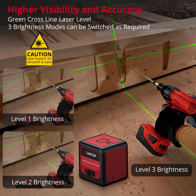 [Australia - AusPower] - 100Ft Laser Level Self Leveling (±3°) with ±1.5mm/5m Accuracy Green Cross Laser Level with Magnetic Bracket and Pouch for Picture Hanging Wall Floor Tile Construction (Class 2 Laser) 