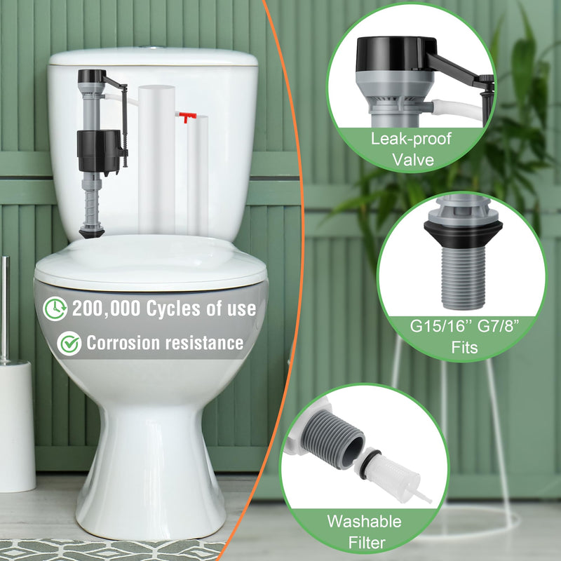 [Australia - AusPower] - Saillong 2 Pack Toilet Fill Valve Replacement, Height Adjustable Universal Toilet Tank Flusher Replacement Kit, Leak-Proof Easy Install Fill Valve Repair Kit 