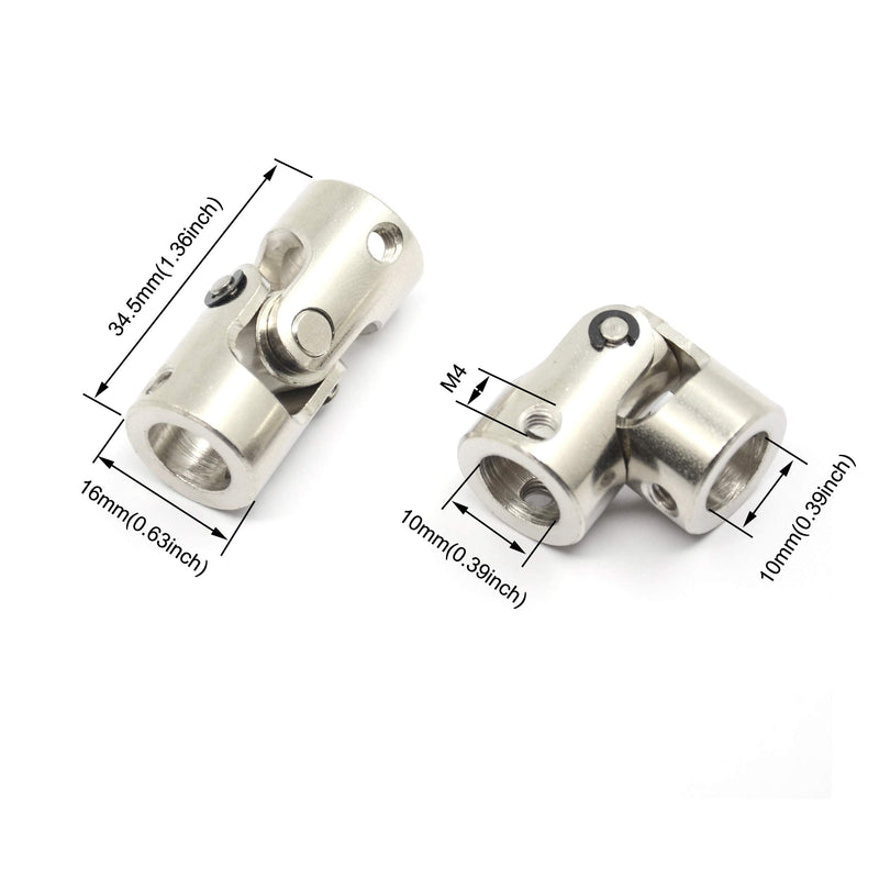 [Australia - AusPower] - 2 Pcs 10mm to 10mm Universal Joint Shaft Coupling with Screws for Motor 10-10mm Silver 