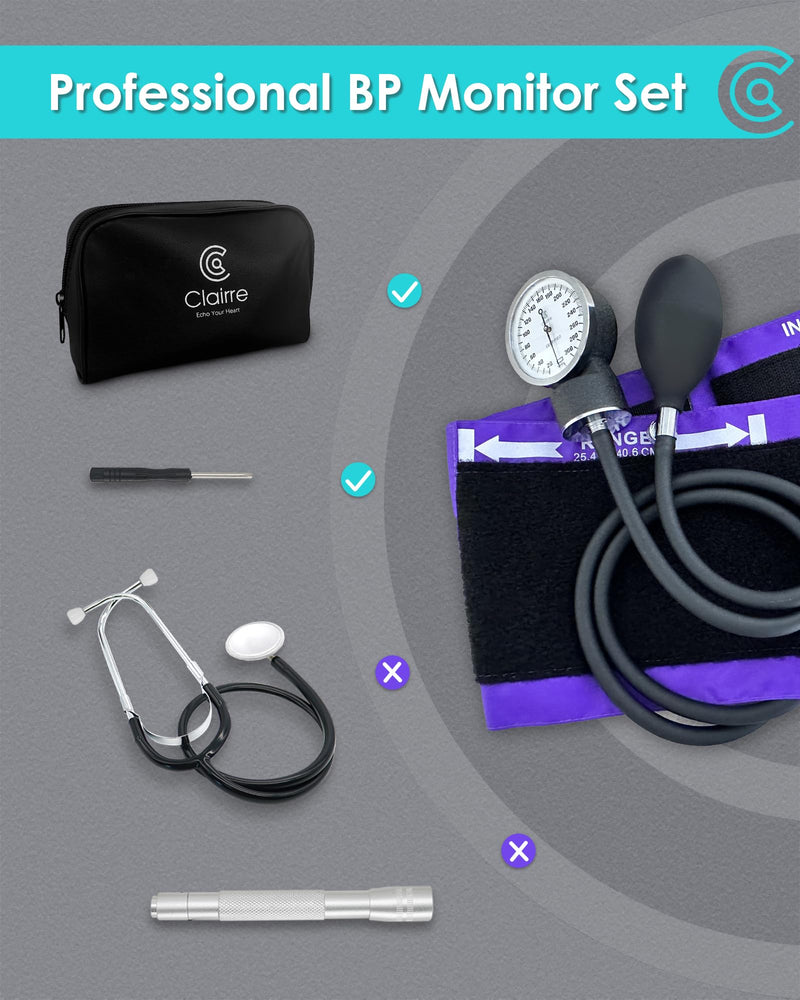 [Australia - AusPower] - Manual Blood Pressure Cuff with Carrying Bag, Aneroid Sphygmomanometer for Home Use & Medical BP Monitoring, Universial Adult Size, Small Screwdriver Includes, Purple Without Stethoscope 
