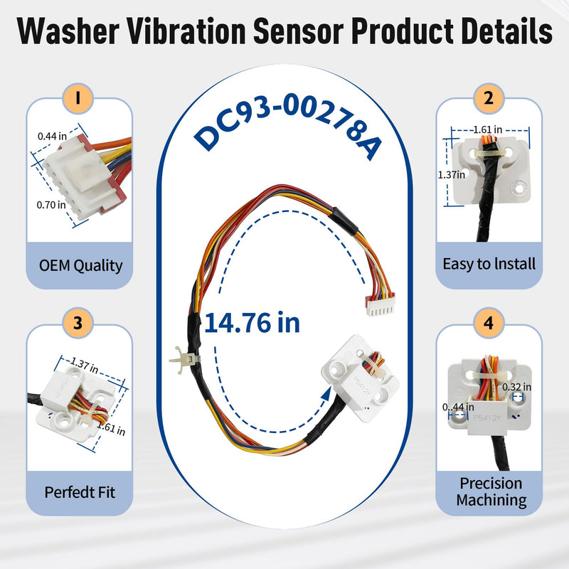 [Australia - AusPower] - DC93-00278A Washer Vibration Sensor, for Samsung, Compatible with WV55M9600AV/A5-00 WF45K6500AV/A2-00 WV60M9900AV/A5-00 WF42H5200AP/A2-00 WF56H9100AG WF45H6300AW WF50K7500AV. OEM. 1 Year Warranty 