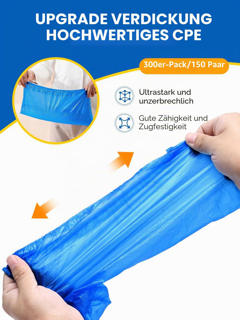 TOOSOFt Blue Disposable Plastic Shoe Covers, Large, 300 Pieces (150 Pairs) | Men's Shoe Covers - Waterproof Overshoes - CPE Non-Slip Overshoes - Universal Size Disposable Shoe Covers