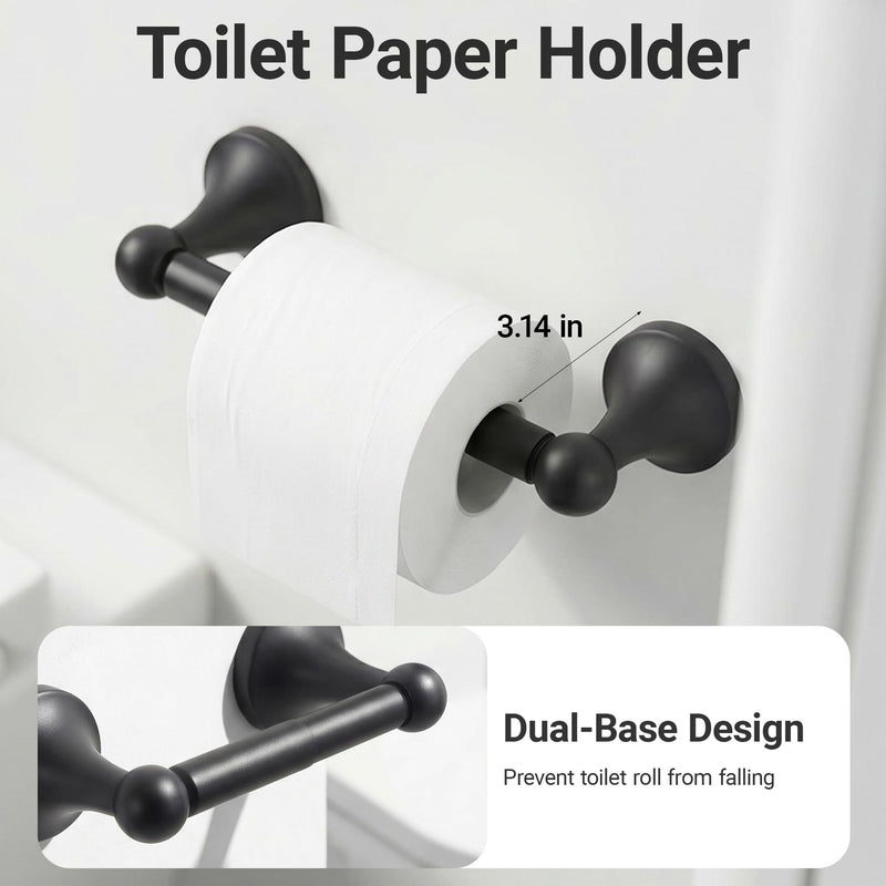 24-Inch Wall Mounted Towel Racks for Bathroom – Space Saver 4-Piece Durable Stainless Steel Bathroom Hardware Set with Towel Bar, Towel Ring, Toilet Paper Holder & Hook, Matte Black Cone
