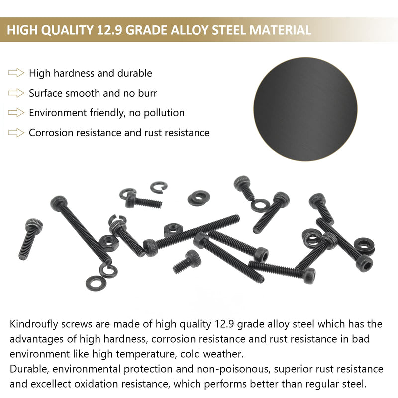 [Australia - AusPower] - 562 Pieces Black M2.5 x 4/6 /8/10 /12/16 /20mm Hex Socket Head Cap Screws Nuts Washers Assortment Kit, 12.9 Grade Alloy Steel 