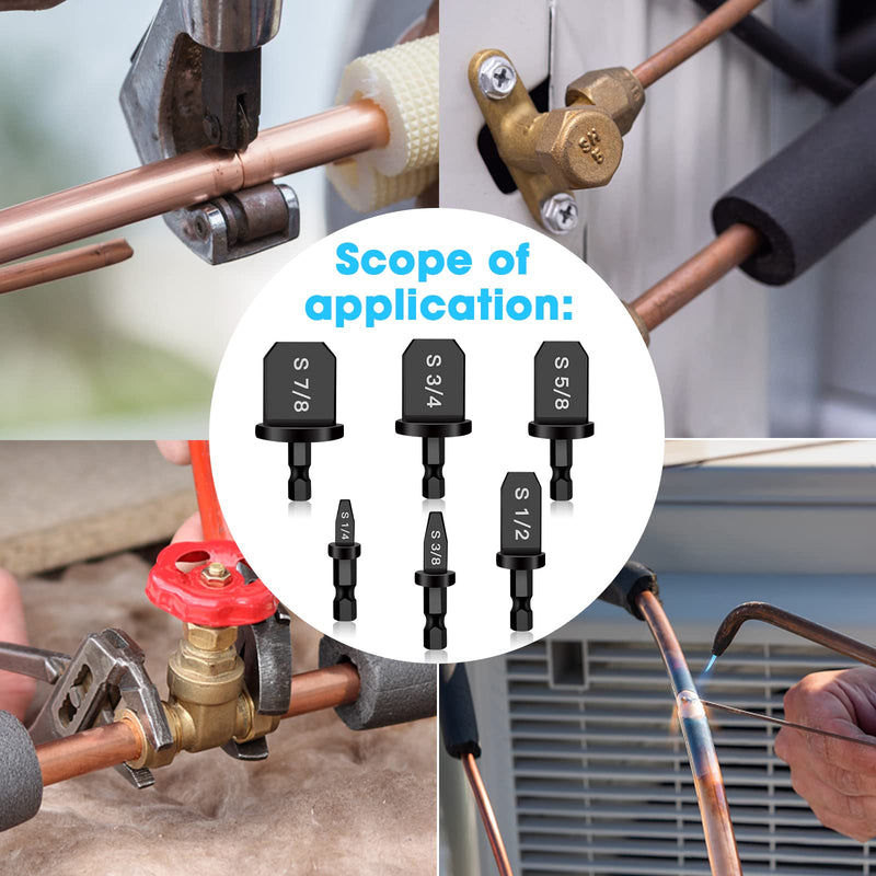 [Australia - AusPower] - 6Pcs HVAC Repairing Set, Boring Drill Bits, Air Conditioner Copper Tube Expander Swaging Tool Manual Copper Pipe Swage, Soft Copper tubing 1/4'', 3/8'',1/2'',5/8'',3/4'',7/8'' Bits Set 6 