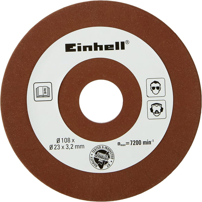 Einhell Original Sanding Disc K100, diameter 108 x 23 x 3.2 mm | Saw chain sharpener accessories | 3.2mm thickness | 23mm shank | grain P100 3.2mm