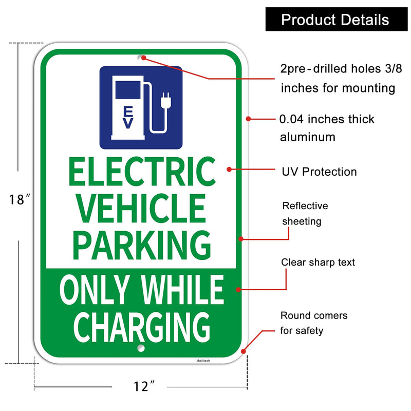 Large (2 Pack) 12x18 Inches Electric Vehicle Parking - Only While Charging Metal Sign, Engineer Grade Reflective Rust Free Aluminum, 2 Pre-Drilled Holes Easy to Mount Blue 2 Pack