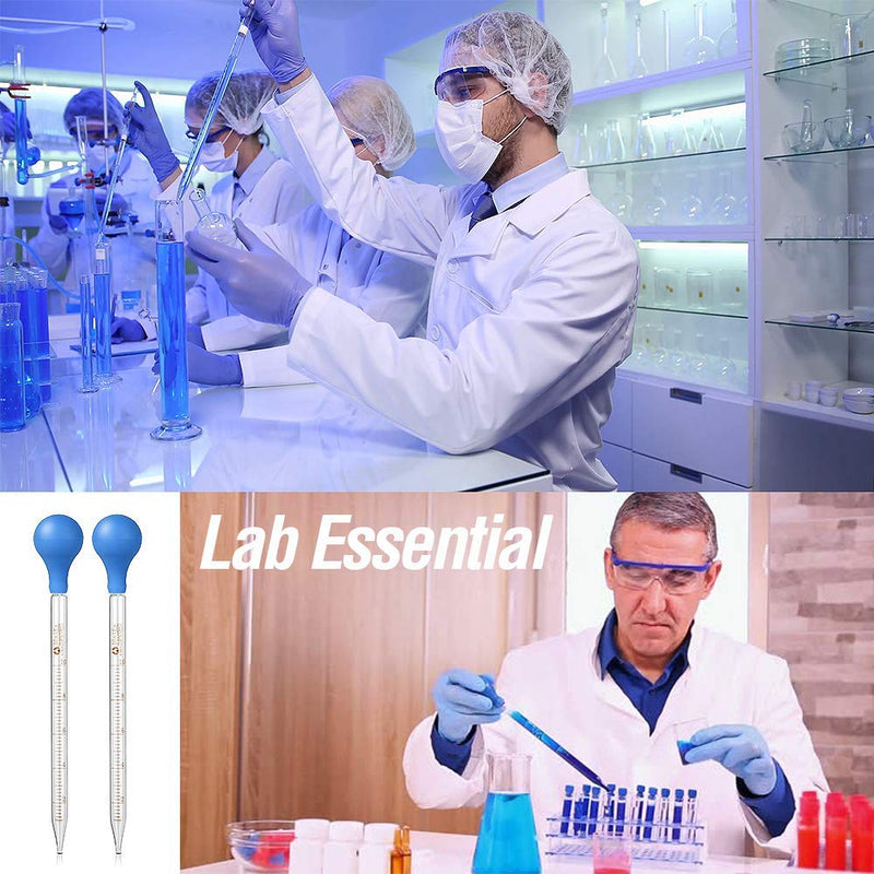 [Australia - AusPower] - 2Pcs Glass Graduated Dropper Pipette for Liquid Essential Oil, 10ml Lab Dropper Pipettes Transfer with Rubber Cap and 1Pc Cleaning Brush 2 pcs 