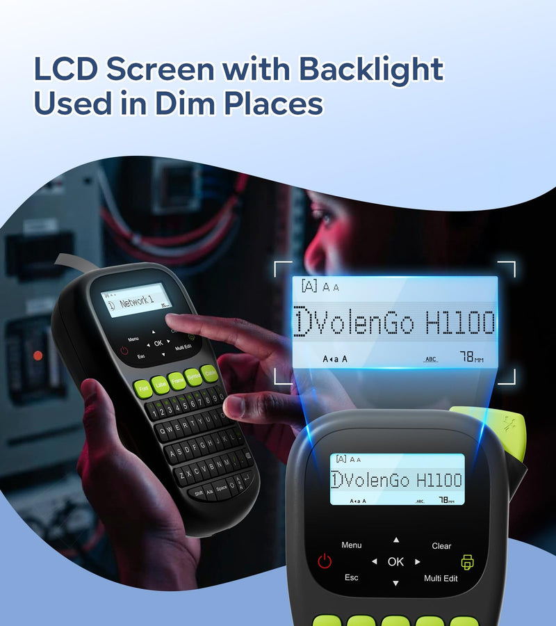 [Australia - AusPower] - Label Maker Machine with-Tape, Label Maker Waterproof-Labels, Wire Labeler Machine with Tapes Laminated, H1100 Handheld Labeling Maker, Backlit-LCD & One-Touch Key, Home Industrial Office Organization Black Label maker with Tape 