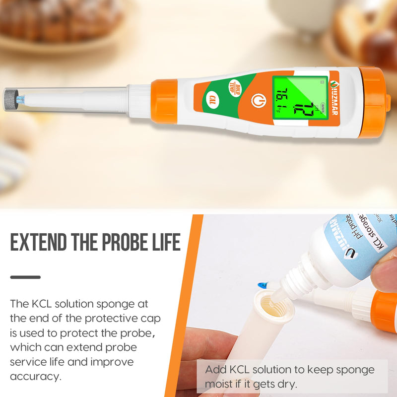 [Australia - AusPower] - pH Tester for Food Digital pH Meter for Sourdough Starter and Dough Spear Sensor Food pH Kit Works for Fermented Sausages Cheese Sushi Rice Canned Jam Soapmaking and Other Solid Semi-solid 
