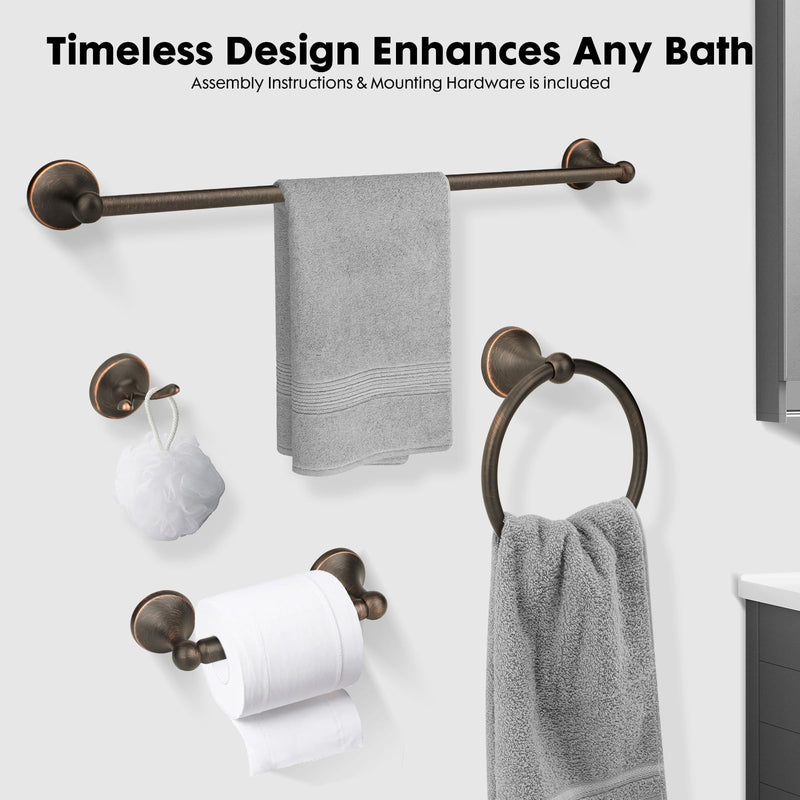 4 Piece Antique Bathroom Hardware Accessories Set Oil Rubbed Bronze,24 Inch Towel Bar Set,Towel Rack for Bathroom,Bathroom Towel Holder Bronze Oil Rubbed Brushed Bronze