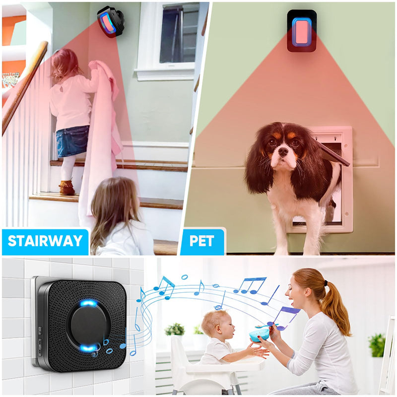 [Australia - AusPower] - Wireless Motion Sensor LED Light - Motion Detector Alarm Chimes Door Sensor with 500 FT Range Security Alert Monitor System for Home, Business, Store, Office, School A 1 Receiver+2 Sensors 