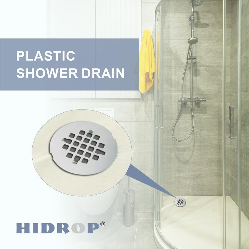 HIDROP Brushed Nickel No Caulk Shower Drain, PVC Compression Shower Floor Drain with 4-1/4" Stainless Steel Round Grid Strainer Cover