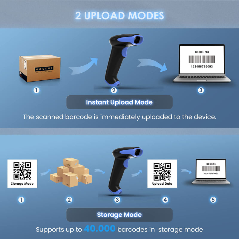 Eyoyo 2D Bluetooth Barcode Scanner Wireless, 2500mAh Handheld Cordless USB Wired QR Bar Code Reader for Library, Warehouse Inventory Compatible with iPad, Android Phone, iPhone, Laptop Dark blue