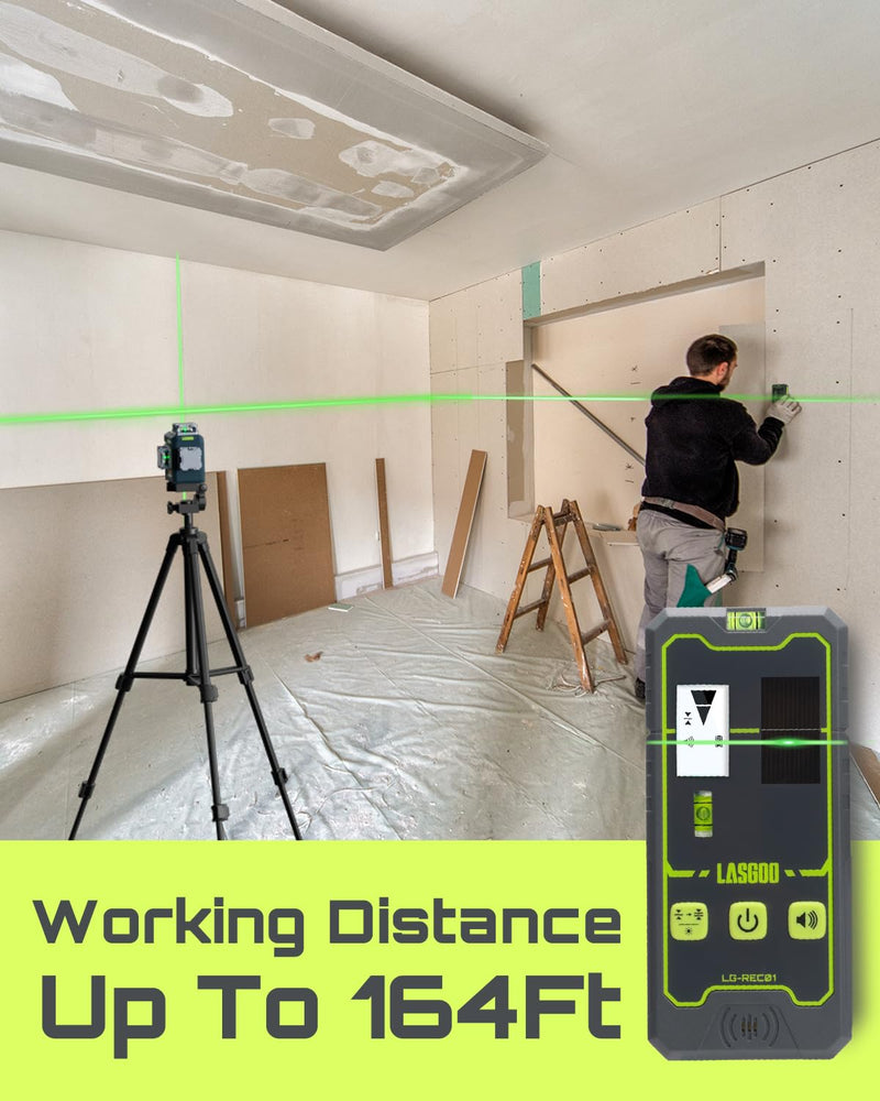 [Australia - AusPower] - LasGoo LG-REC01 Laser Receiver for Laser Level, Dual LCD Display & Bubble Level, Green & Red Laser Beam Detector for Pulsing Line Lasers, Up to 164ft, Built-in Rechargeable Battery, Clamp Included 