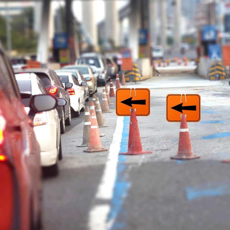 Geetery 6 Pcs Traffic Reversible Arrow Signs 12.6 x 10.4 Inch Orange Detour Signs Cone Top Road Traffic Warning Directional Left Right Arrow for Barricade Outdoor Construction